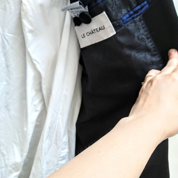 Blue black polyester tuxedo jacket slim fit S42 - Picture 2 of 4